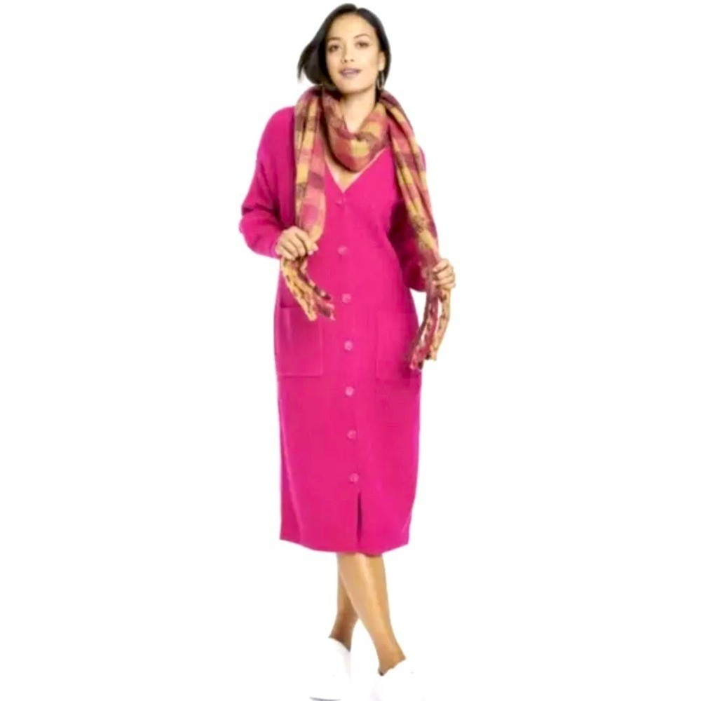 A New Day Target Button Up Sweater Dress Women's Small Fuchsia Casual Y2K Career - Picture 2 of 11